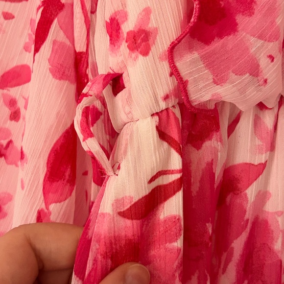 Pink Floral V-Neck Long Sleeve Midi Dress | Zara - Picture 5 of 7